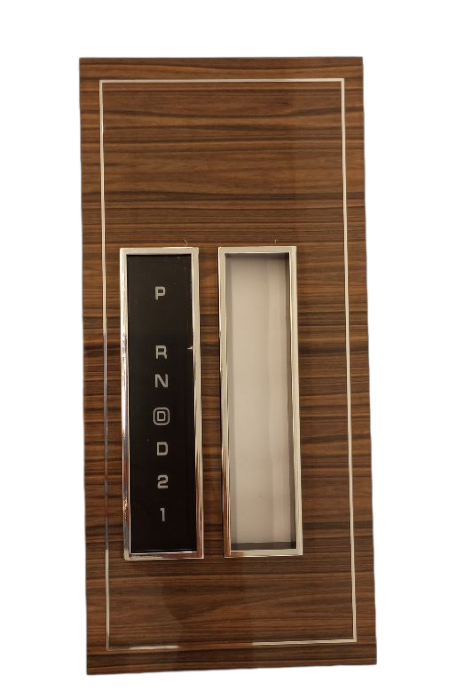 86-88 Cutlass/442/Calais Chrome and  Teakwood Grain Top Shifter Plate